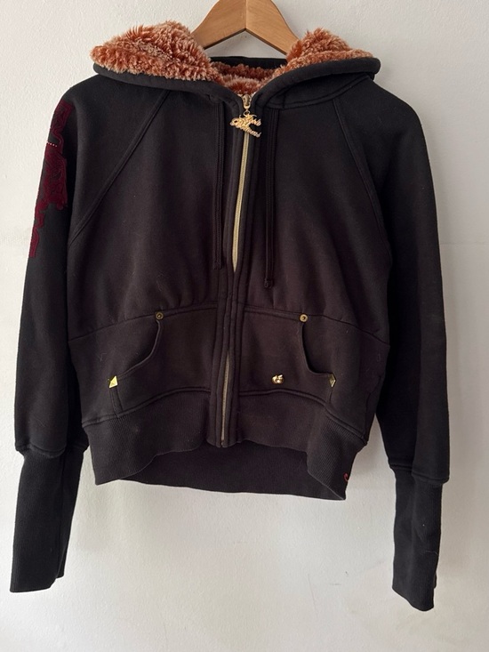 Apple Bottoms Tops - Y2K Graphic Full Zip Apple Bottoms Faux Fur Lined Hoodie